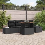 vidaXL Ensemble de canapé de jardin avec coussin 6 Pièces Noir Poly rotin