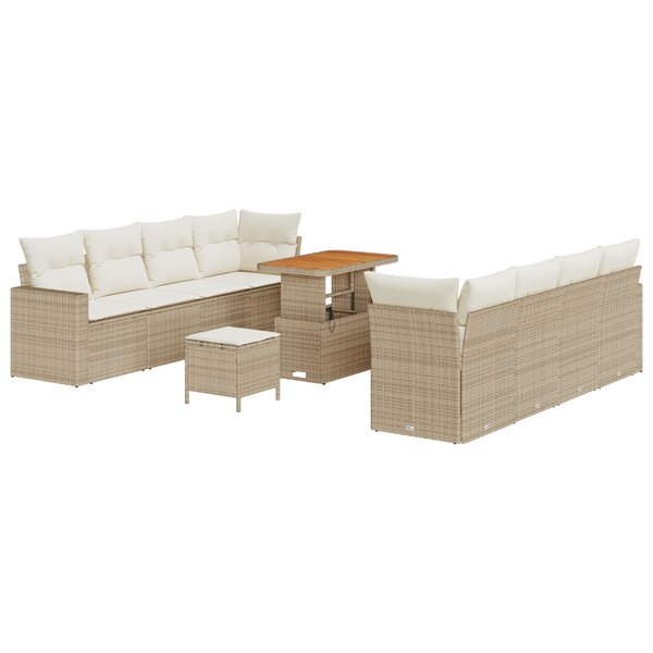 vidaXL Ensemble de Canapé de Jardin 11 Pièces avec Coussins Beige Rattan Poly Acacia