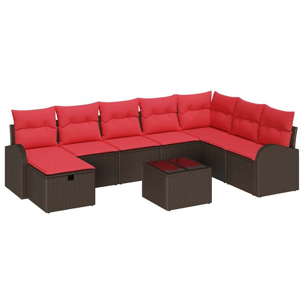 vidaXL Ensemble de Canapés 9 Pièces Marron et rouge polyrotin