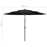 vidaXL Parasol à 3 niveaux avec mât en aluminium Noir 3 m