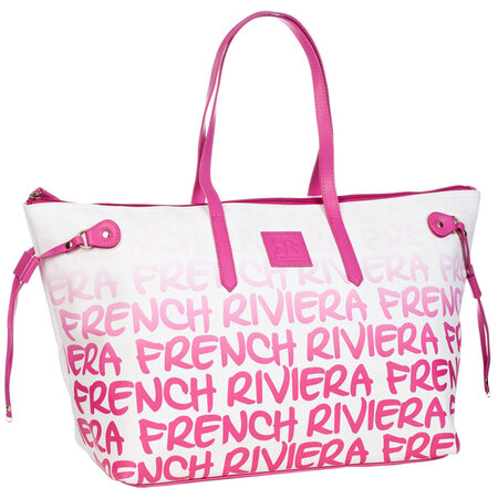 Grand sac shopping french riviera blanc et rose