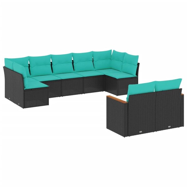 vidaXL Salon de jardin 9 Pièces avec coussins noir résine tressée