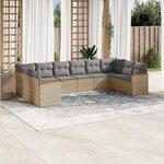 vidaXL Salon de jardin et coussins 10 Pièces mélange beige résine tressée