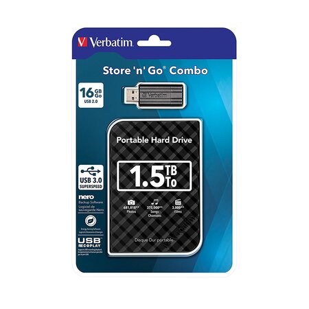 Verbatim Disque dur externe Store'n Go Combo - 2.5 pouces - 1.5 To - + clé USB 16 Go 3.0