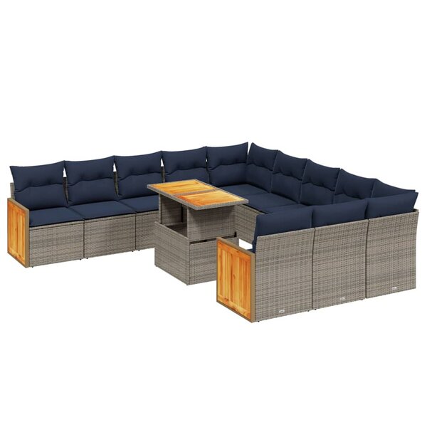 vidaXL Salon de jardin 11 Pièces avec coussins gris résine tressée