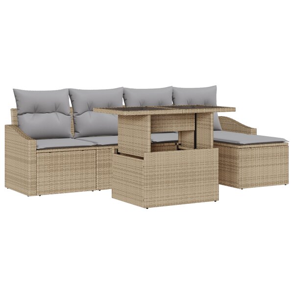 vidaXL Canapé de Jardin 6 Pièces avec Coussins Beige en Rotin
