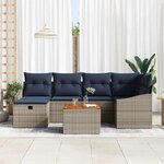 vidaXL Ensemble de canapé de jardin avec coussin 7 Pièces Gris Poly rotin