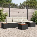 vidaXL Ensemble de canapé de jardin 6 pièces avec coussins noir poly rotin acacia