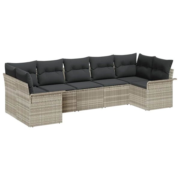 vidaXL Ensemble de canapé de jardin 7 Pièces Gris clair Poly rotin