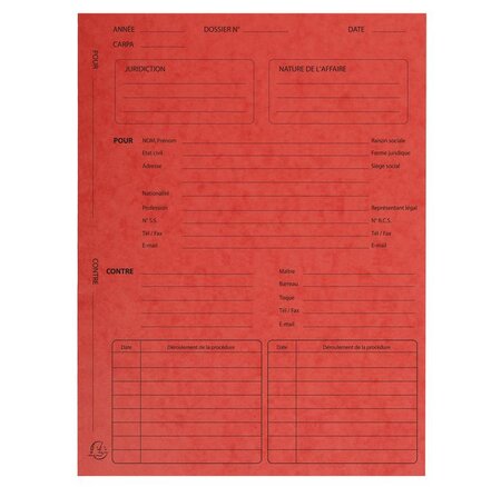 Paquet de 25 Dossiers Suivi de Procédure Carte Lustrée 265g Rouge EXACOMPTA