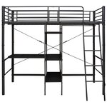 vidaXL Lit superposé avec table sans matelas noir métal 90x200 cm