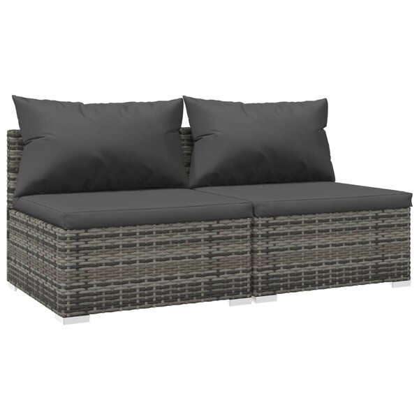 vidaXL Salon de jardin 2 Pièces avec coussins Résine tressée Gris