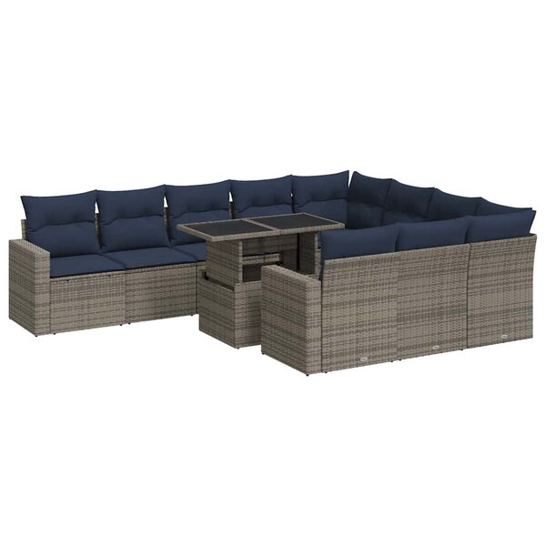 vidaXL Ensemble de canapés de jardin 11 Pièces et coussins rotin acacia