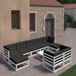 vidaXL Salon de jardin 10 Pièces avec coussins Blanc Bois de pin massif