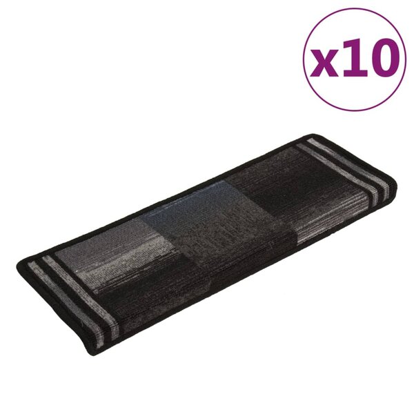 vidaXL Tapis d'escalier autoadhésifs 10 Pièces 65x21x4 cm Noir et gris