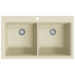 vidaXL Évier de cuisine Granit Double lavabo Beige