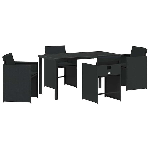 vidaXL Ensemble de salle à manger pour jardin 5 Pièces Noir Poly rotin