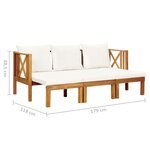 vidaXL Banc de jardin 3 places et coussins 179 cm Bois d'acacia massif