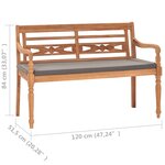Vidaxl banc batavia avec coussin gris foncé 120 cm bois de teck massif
