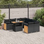vidaXL Salon de jardin avec coussins 9 Pièces noir résine tressée acacia