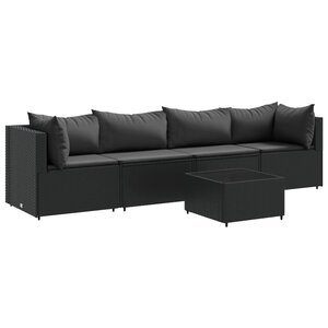 vidaXL Salon de jardin 5 Pièces avec coussins Noir Résine tressée