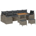 vidaXL Ensemble de Canapé de Jardin 10 Pièces avec Coussins Gris Poly Rattan Acacia