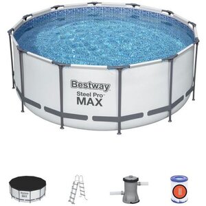 BESTWAY Piscine hors-sol Steel Pro Max - Tubulaire - 366 x 122 cm - Épurateur a cartouche de 2006 L/H - Bâche et échelle