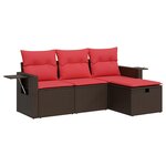 vidaXL Salon de jardin 4 Pièces avec coussins marron résine tressée
