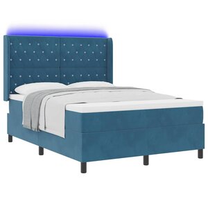 vidaXL Lit à ressorts avec bandes LED Bleu 140 x 200 cm Velours