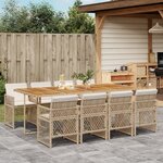 vidaXL Ensemble à manger de jardin et coussins 9 Pièces beige Poly rotin