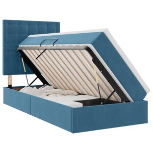 vidaXL Lit de rangement LED avec matelas Bleu foncé 100 x 200 cm