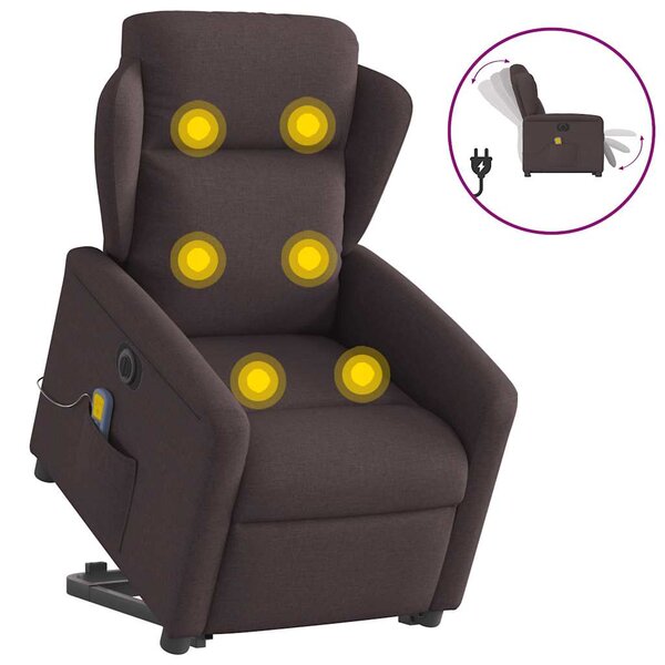 vidaXL Fauteuil inclinable de massage électrique Marron foncé Tissu