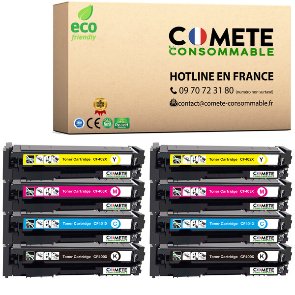 201X - 8 toners compatibles avec HP 201X CF400X CF401X CF402X CF403X Noir Cyan Magenta Jaune - Entreprise française
