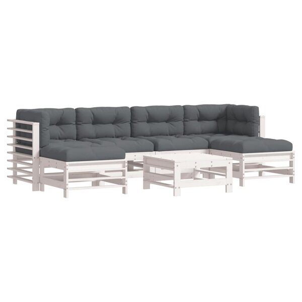 vidaXL Salon de jardin 7 Pièces avec coussins blanc bois massif