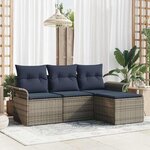 vidaXL Ensemble de canapé de jardin avec coussin 4 Pièces Gris polyrotin