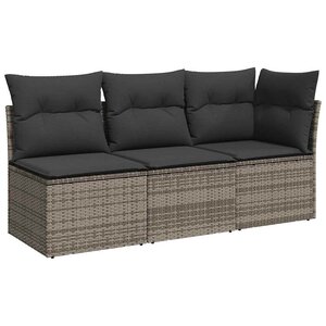 vidaXL Canapé de jardin avec coussins 3 places gris résine tressée
