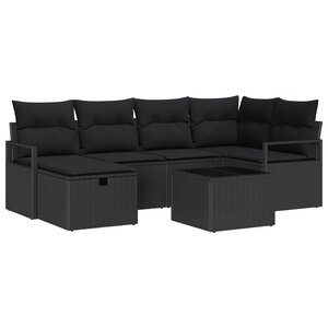 vidaXL Ensemble de 7 pièces Canapé de jardin avec coussins Noir Poly Rattan