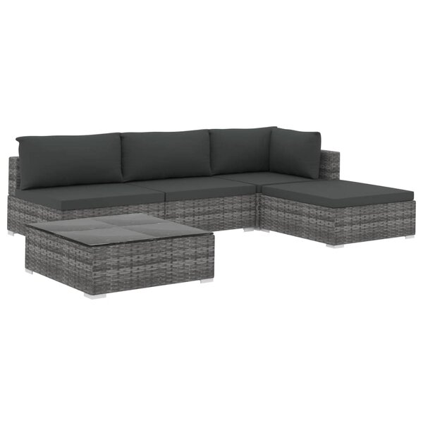 vidaXL Salon de jardin 5 Pièces avec coussins résine tressée gris