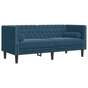 vidaXL Canapé Chesterfield avec traversins 2 places bleu velours