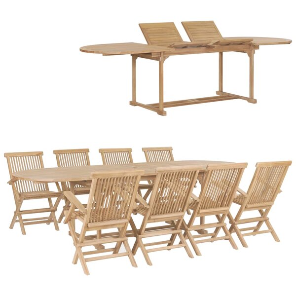 vidaXL Meuble à dîner de jardin 9 Pièces 180-280x100x75 cm Teck massif