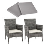 Tectake Lot de 2 fauteuils de jardin acier avec 2 sets de housses - gris