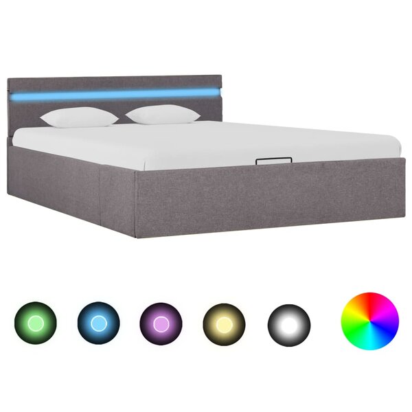vidaXL Cadre de lit à stockage hydraulique et LED taupe 120x200 cm