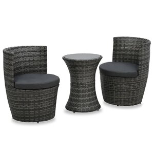 vidaXL Ensemble de bistro 3 Pièces avec coussins Résine tressée Gris