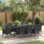 Ensemble de salle à manger de jardin vidaXL 9 pièces avec coussins poly rotin noir