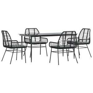vidaXL Ensemble à manger de jardin et coussins 5 Pièces noir rotin verre