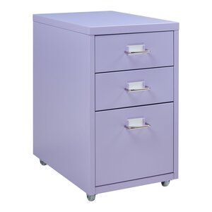 Caisson de bureau armoire meuble de rangement à roulettes acier 48 x 28 x 41 cm violet clair 03_0009124