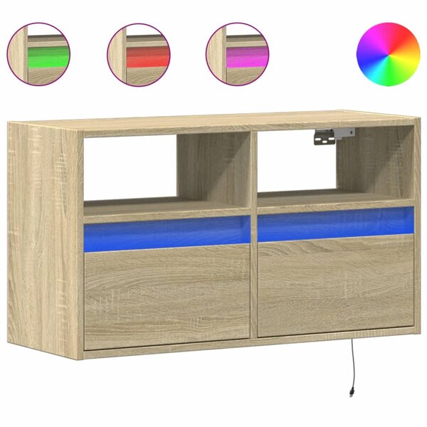 vidaXL Meuble TV mural avec lumières LED chêne sonoma 80x31x45 cm