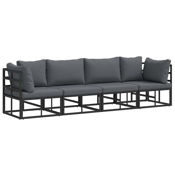 vidaXL Ensemble de canapé de jardin avec coussin 4 Pièces Noir Aluminium