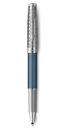 Parker sonnet premium stylo roller  métal et laque bleu  recharge noire pointe fine  coffret cadeau