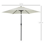 Parasol inclinable de jardin balcon terrasse manivelle toile polyester imperméabilisée haute densité 180 g/m² Ø2 7 x 2 35H m alu crème